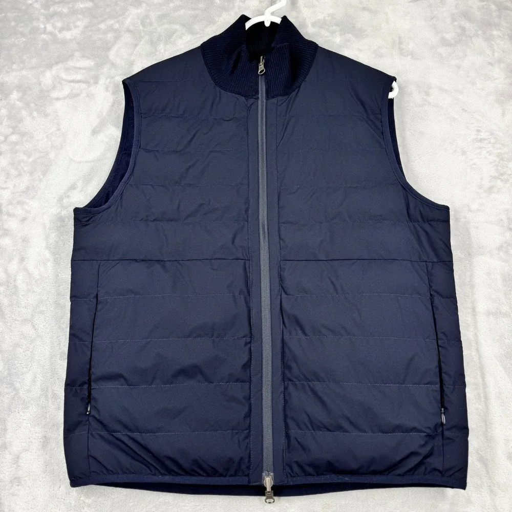 COLLARS & CO Regent Reversible Quilted Wool Vest Mens M Navy Blue Puffer NWOT
